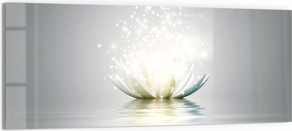 DEQORI Glasbild Acryl 125x50 cm 'Funkelnde Lotusblüte' Wandbild Bild modern Deko