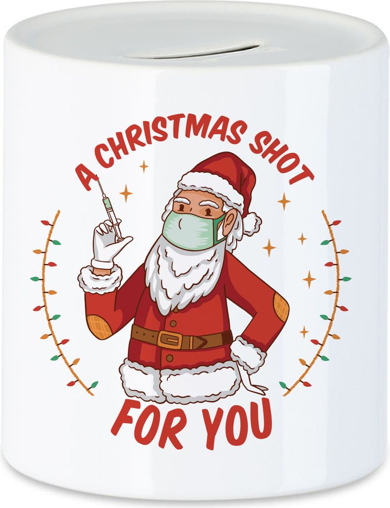 A Christmas Shot for you Spardose humorvoller Weihnachtsmann Impfung Weihnachten ist wieder da