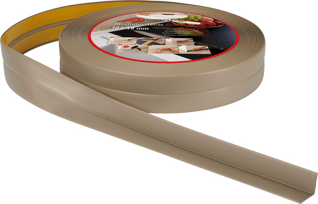 ProfiPVC Weichsockelleiste PVC 18x18mm 25 Meter selbstklebende Abschlussleiste Küche Badezimmer, Messing