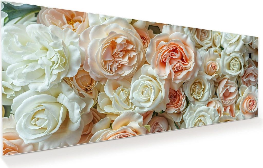 Glasbild 100x40cm in XXL für Wohnzimmer, Schlafzimmer Motiv Rosenbouquet