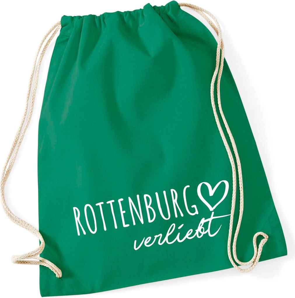 Huuraa Turnbeutel Rottenburg am Neckar verliebt 12 Liter Kelly Green Baumwolle Rucksack Geschenkidee