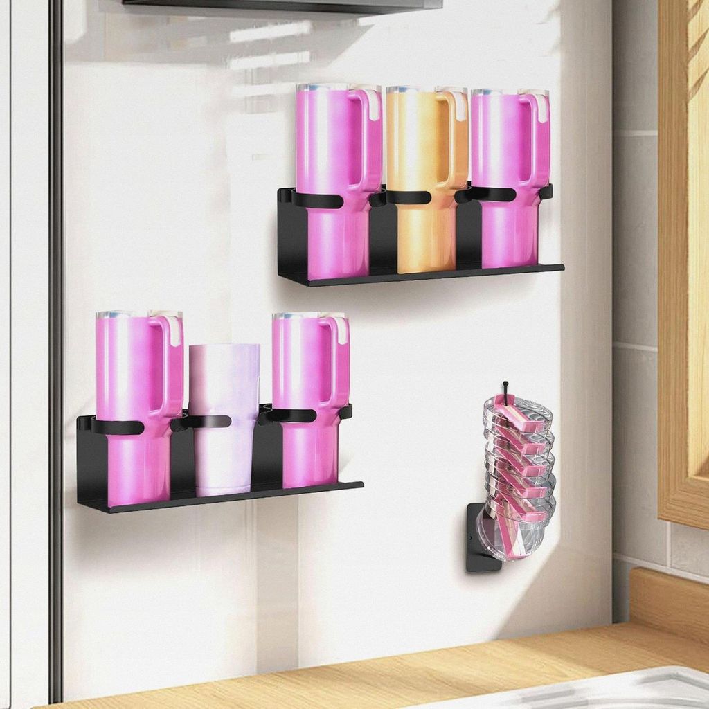 Kohlenstoffstahl Magnetischer Tassenhalter Platz sparend Umzugbarer Kühlschrank -Rack mit Deckelhalter für Küchenkühlschrank(B)