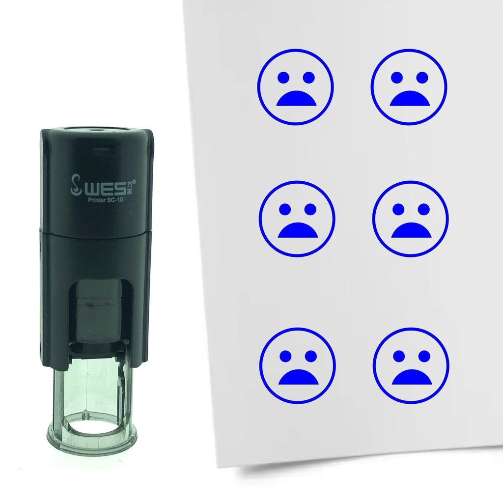 CombiCraft Selbstfärbender Stempel 'Schockierter Smiley' in der Farbe Blau, Ø10mm
