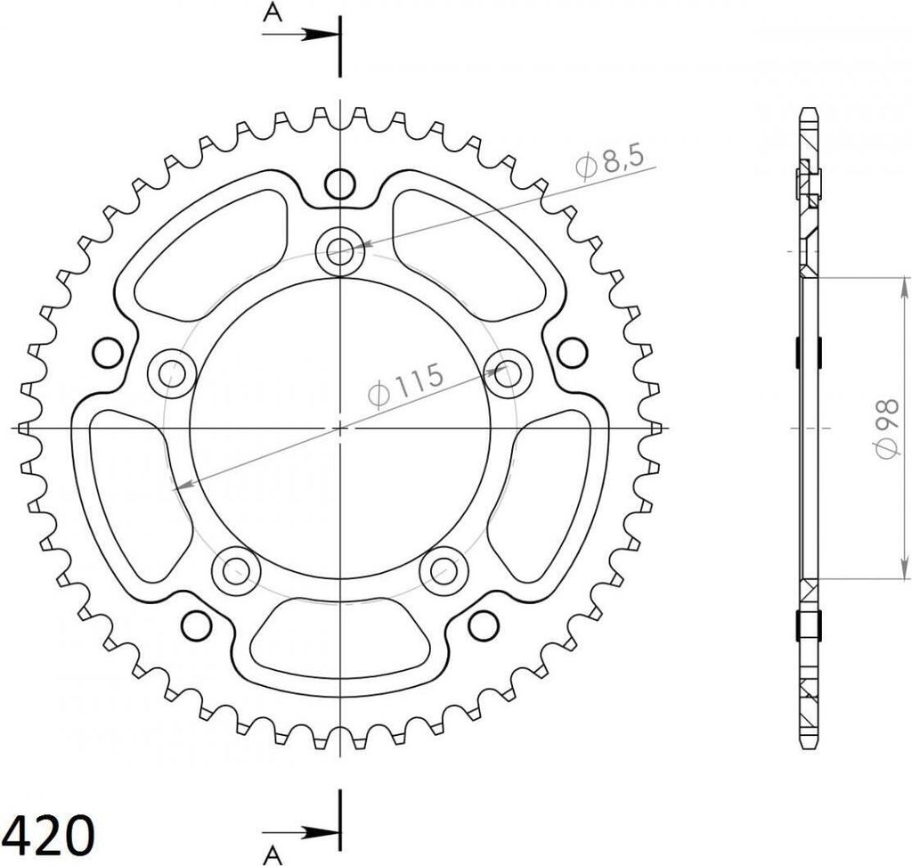 Stealth-Kettenrad Supersprox 420 - 46Z (orange) RST-4:46-ORG|ID 98,0 LK 115,0 5-Loch