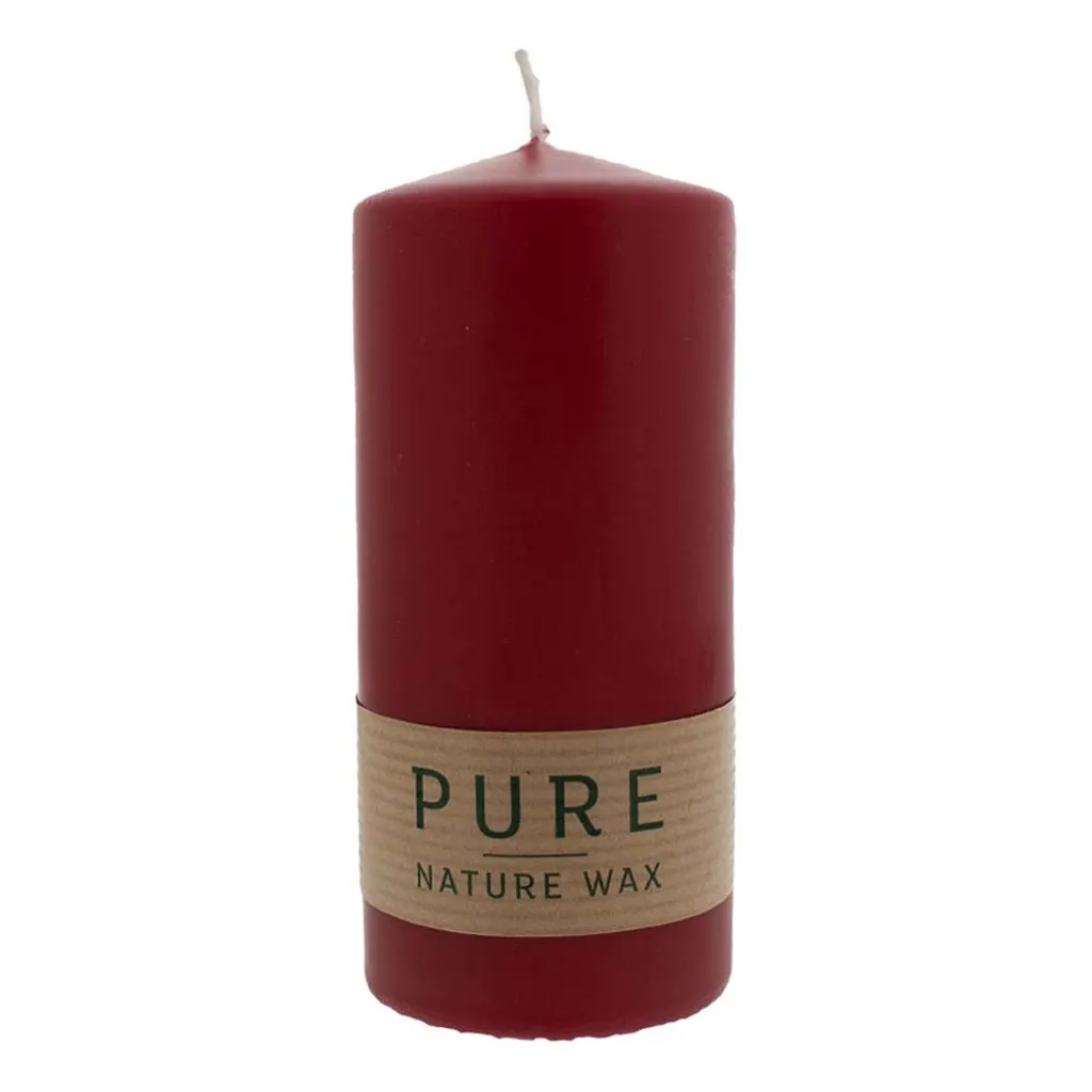 Lot de 12 bougies piliers cire naturelle PURE couleur rouge carmin