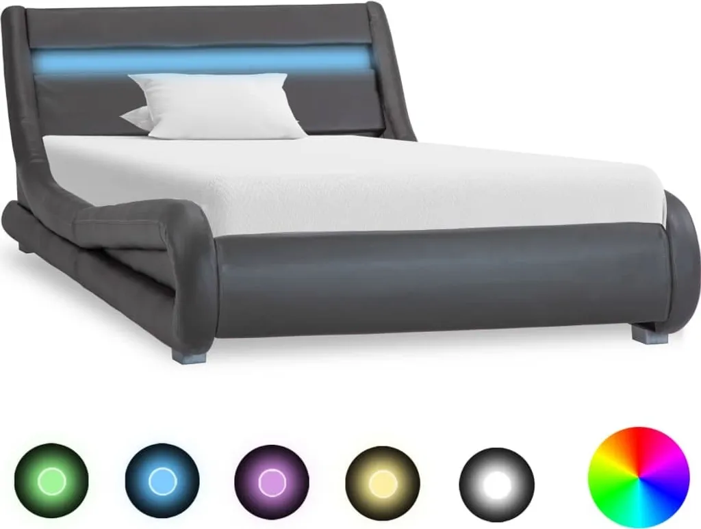 Cadre de lit 100x200 cm gris en similicuir avec éclairage LED intégré