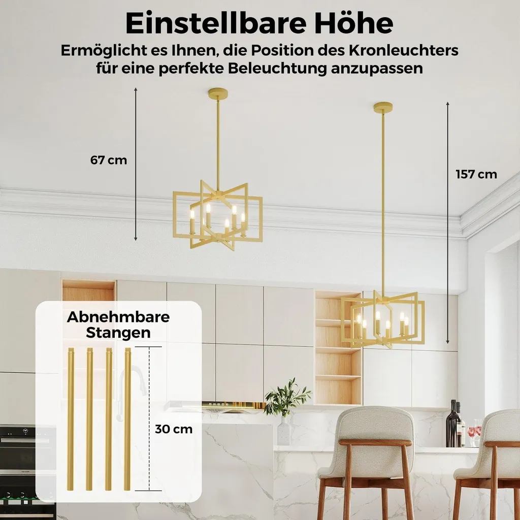 Plafonnier lustre 6 branches doré style industriel pour salon et cuisine - 3