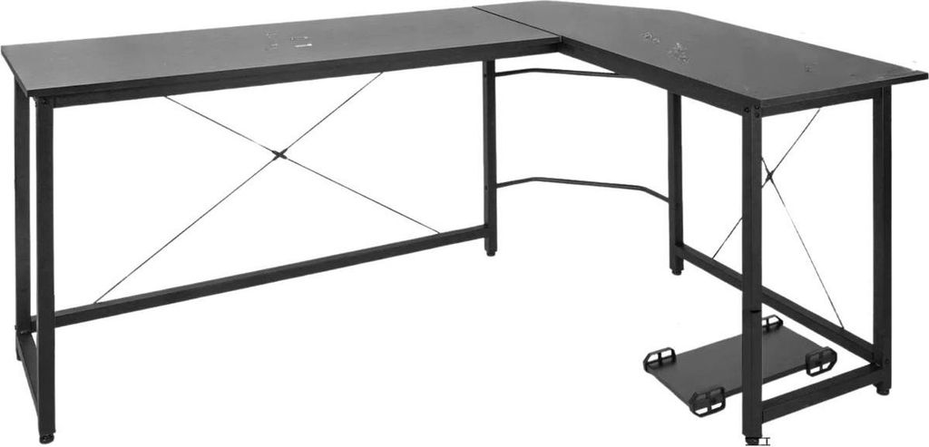Happyment L-förmiger Eckschreibtisch „Tavien“ – 167 x 120 x 74,5 cm – Home-Office, Gaming & Arbeitsstation – Schwarz – Robustes Meta...