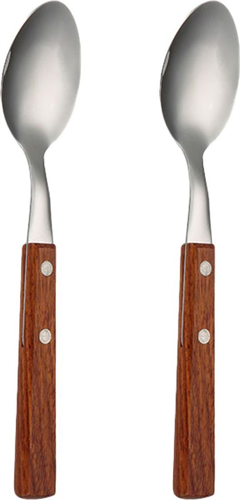 2-teiliges Western 304 Edelstahl-Essgeschirr mit Holzgriff, bestehend aus einem tragbaren Haushaltslöffel und einer Gabel