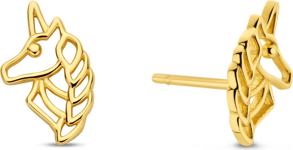 Neu Bling 9NBG-0771 Gold Ohrstecker Einhorn - Ohrringe - Pferdekopf - 9.7x6.5mm - Ohrstecker - 14 Karat - Gold