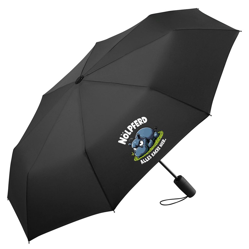 Huuraa Regenschirm Nölpferd, alles kacke Nilpferd 98cm Schwarz Sturmfest Taschenschirm Geschenkidee