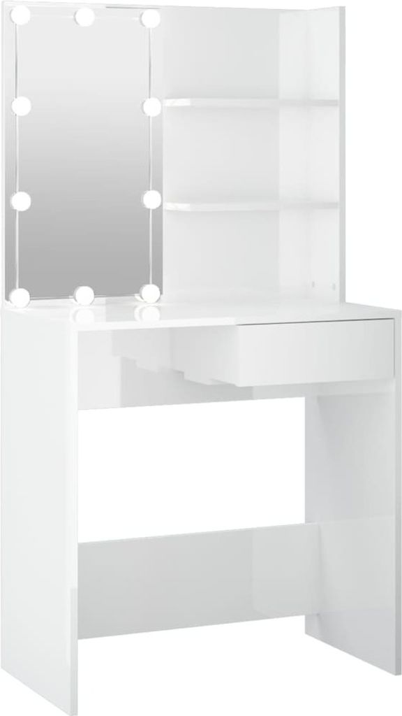Tavolino da toilette con LED bianco lucido 74,5x40x141 cm Immagine del prodotto 
