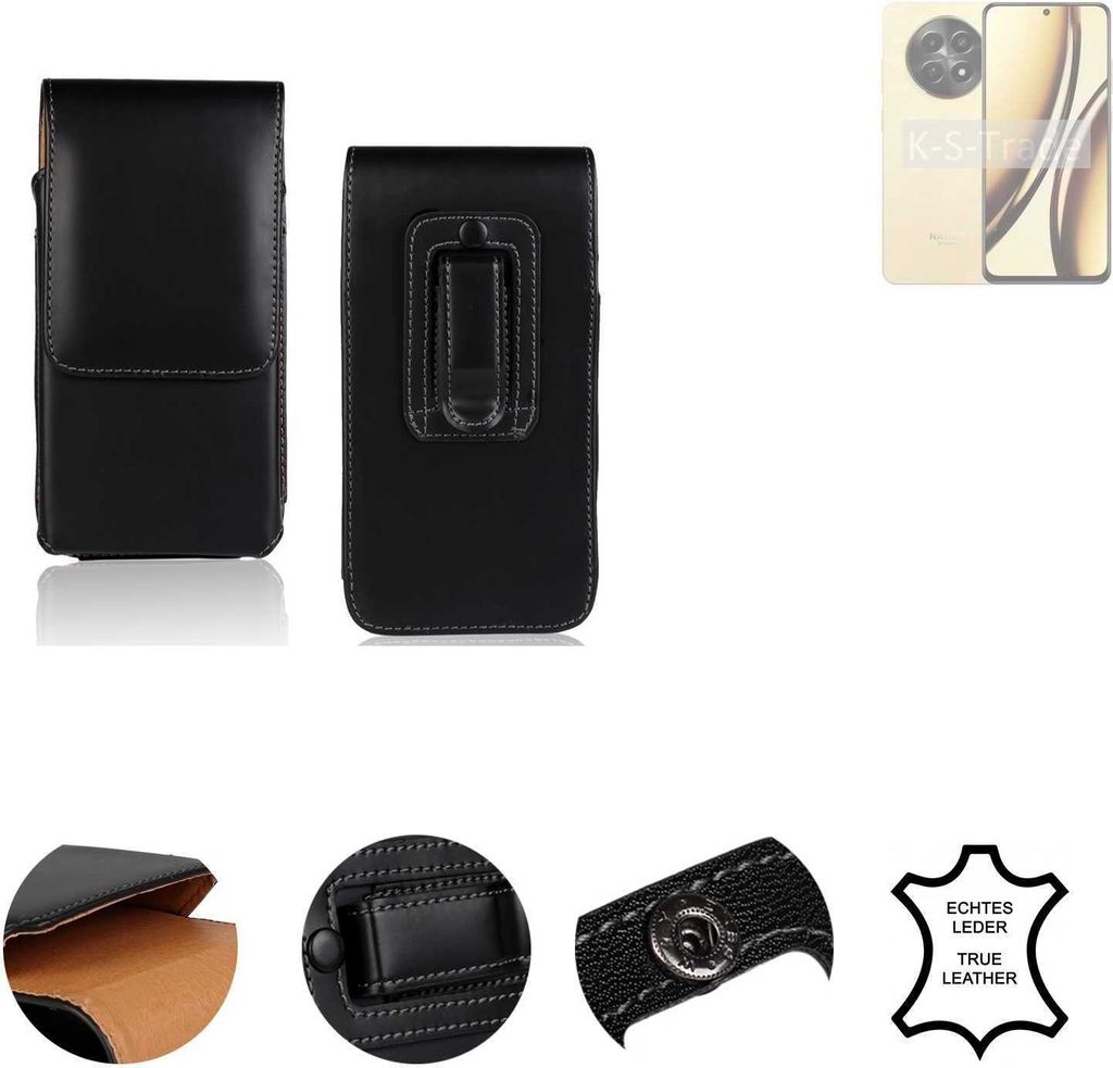 K-S-Trade Holster Gürteltasche Handy Hülle Schutzhülle kompatibel mit Realme Narzo N65 5G Handyhülle Leder schwarz, 1x
