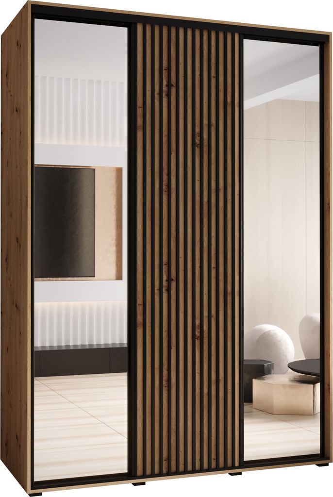 MEBLE KRYSPOL Sapporo 2 Schrank mit 3 Schiebetüren - 205,2x170x60 cm - Artisan Artisan Schwarz