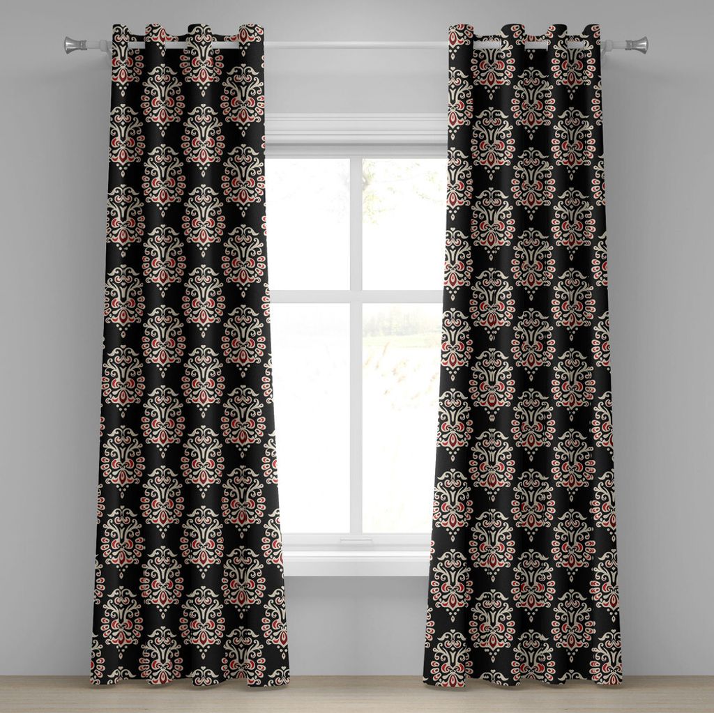 ABAKUHAUS Damast Ösenvorhang, Traditionelle altmodische abstrakte Motive Floral Medieval Fashion Victorian, Dekorative 2-Panel-Fenstervorhänge, 2...