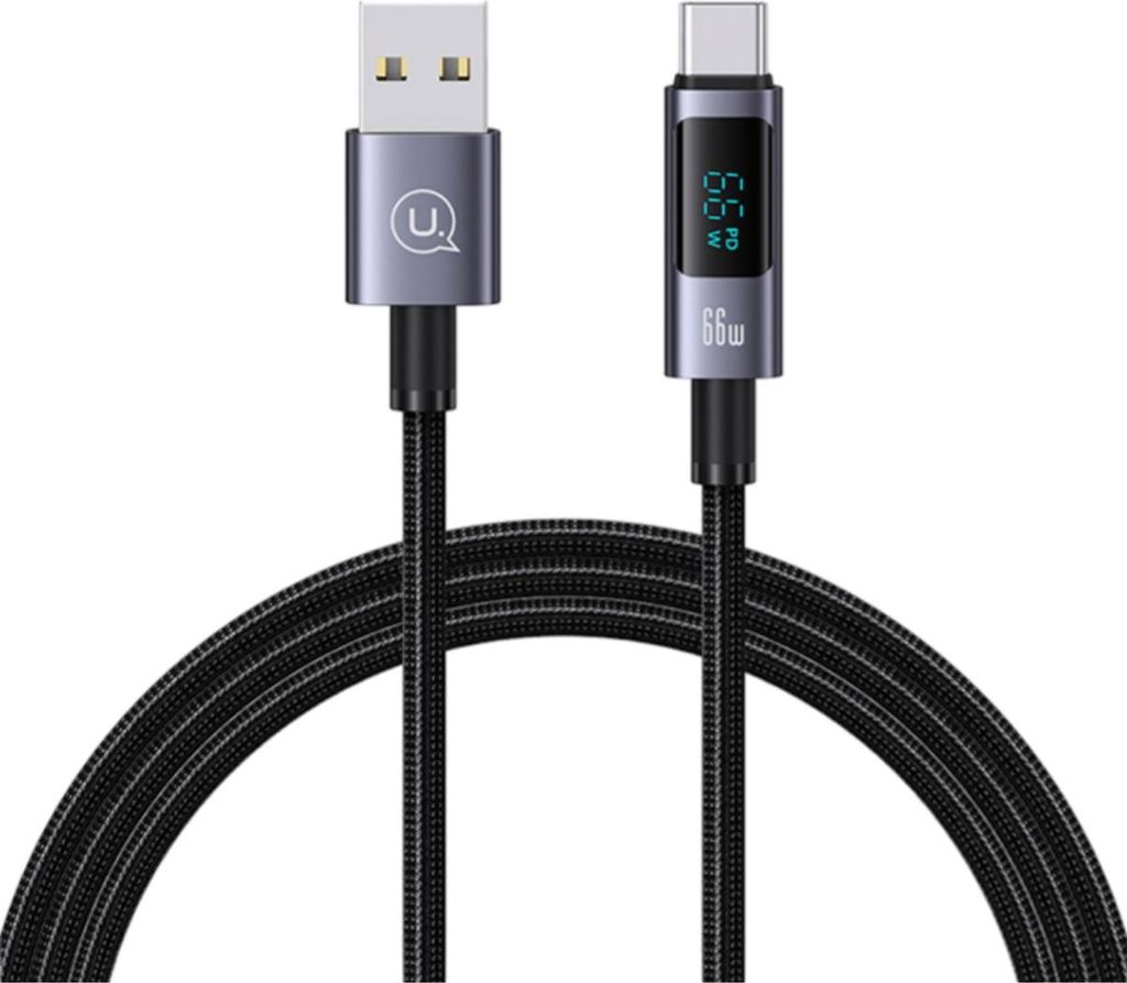 Eko, 66W USB-A auf Type-C Ladekabel 1.2m Modell Display SF mit LED-Bildschirm, Schwarz