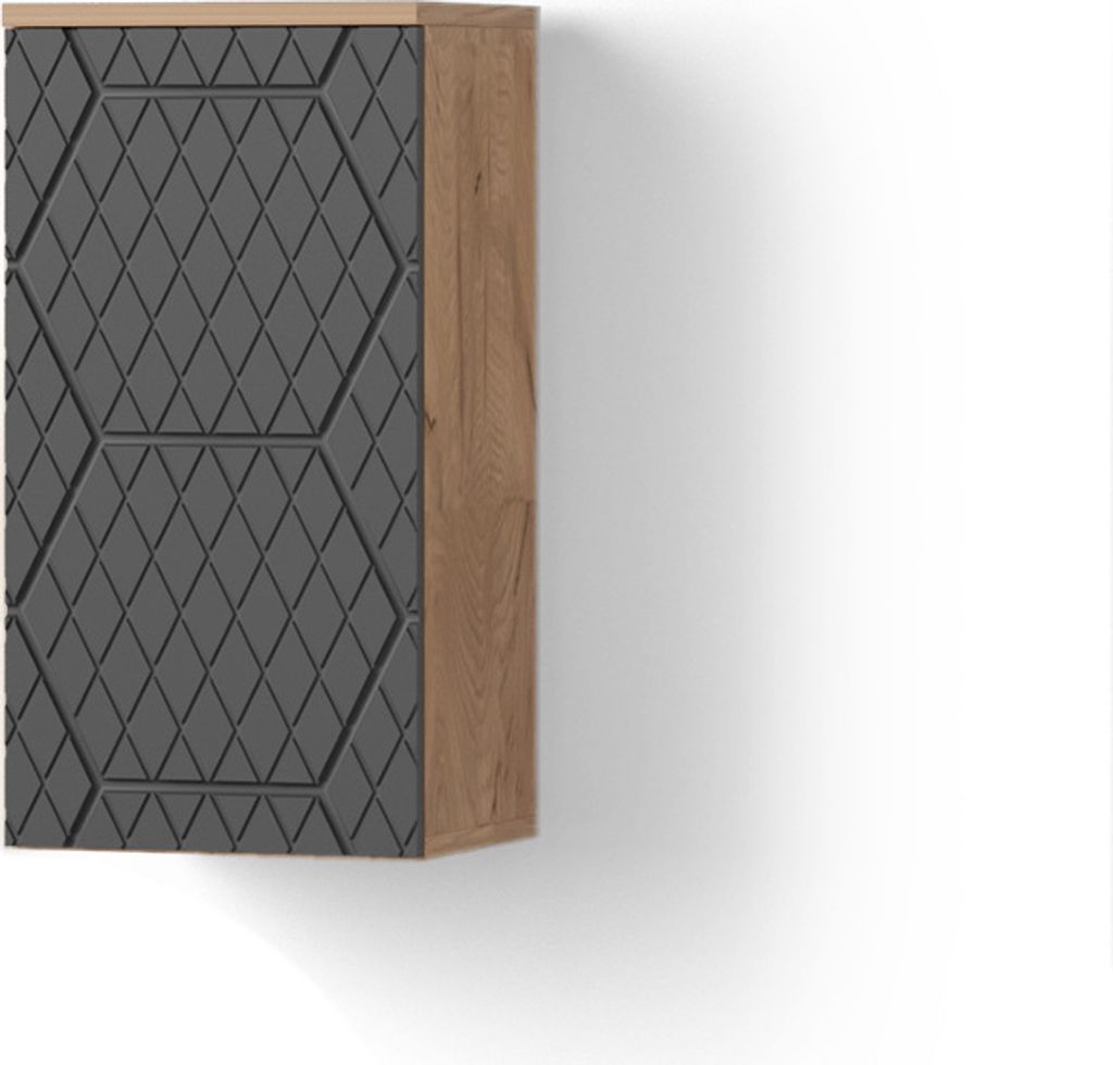Badschrank Livinity Ronco Anthrazit mit Wabenstruktur 30 x 59 cm 2 Fächer, Badezimmer, Model 52898