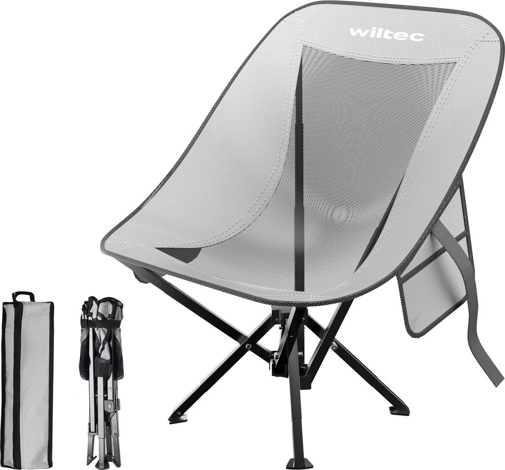 Wiltec Campingstuhl faltbar bis 100 kg grau schwarz Anglerstuhl leicht Klappstuhl Faltstuhl Camping Stuhl klappbar kleines Packmaß
