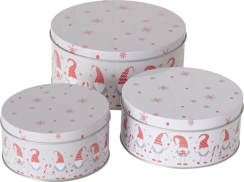 3tlg Set Gebäckdose Lucky rund Ø14-20cm aus Metall Plätzchenbox Weihnachtskekse