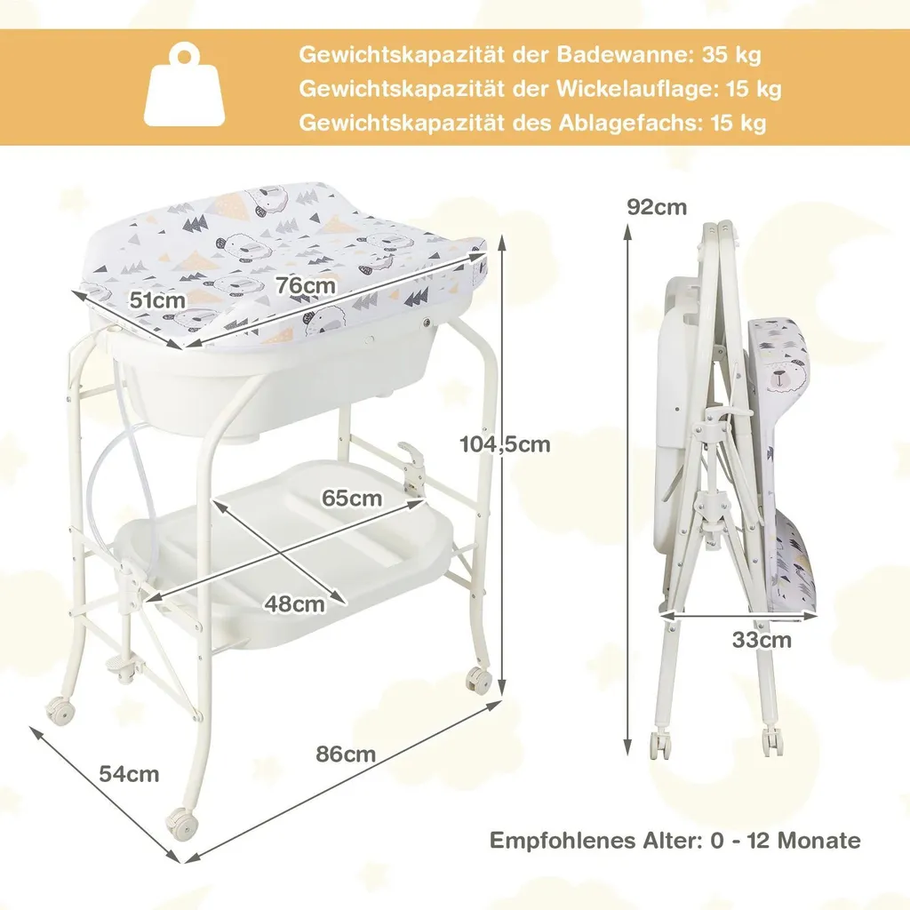 Table à langer nomade avec baignoire intégrée pour bébé de 0-1 an