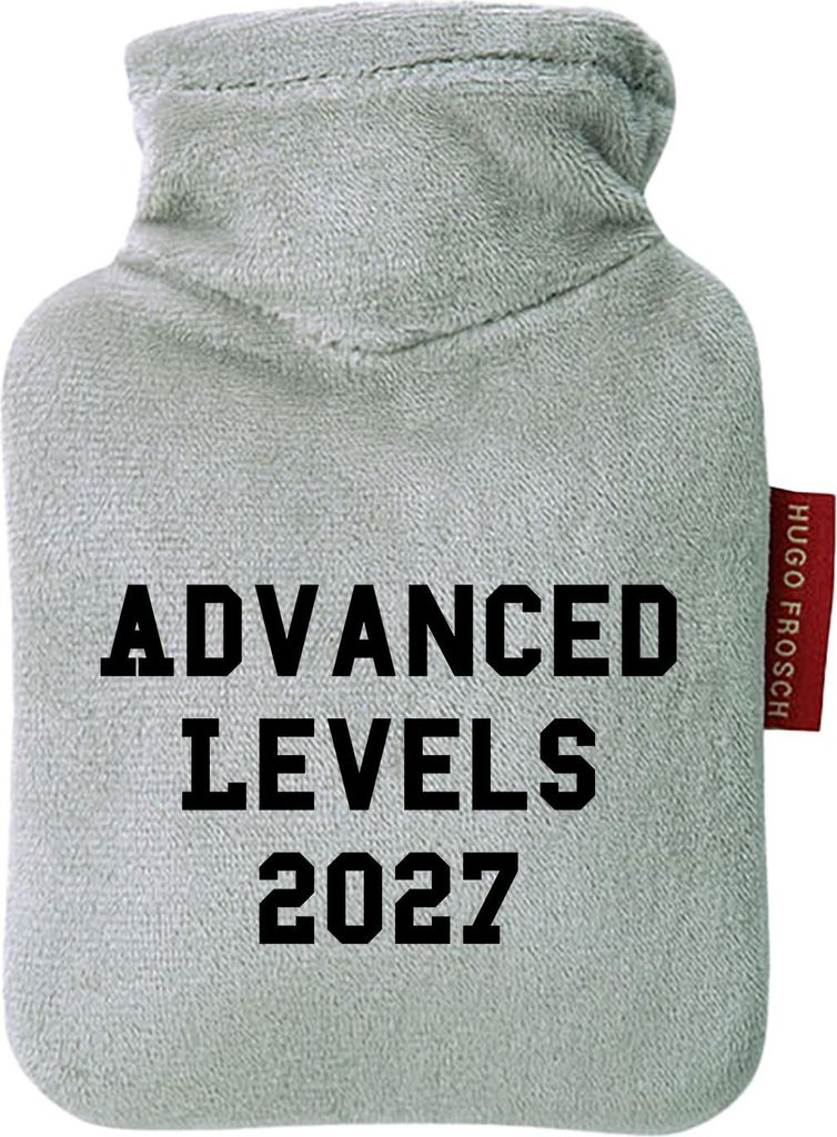 Huuraa Mini-Wärmflasche Advanced Levels 2027 Abschluss Großbritannien 0,2 Liter Grey Mini Veloursbezug Taschenwärmer Geschenkidee