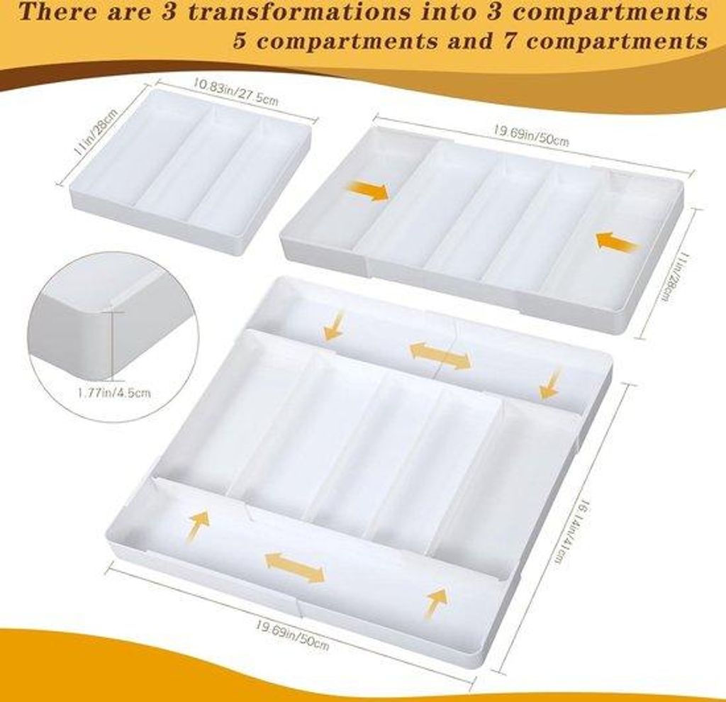 Siltisch Organizer mit 7 Fächern - Anpassbarer Besteck Organizer für die Küche - Aufbewahrungslösung 50 x 41 x 45