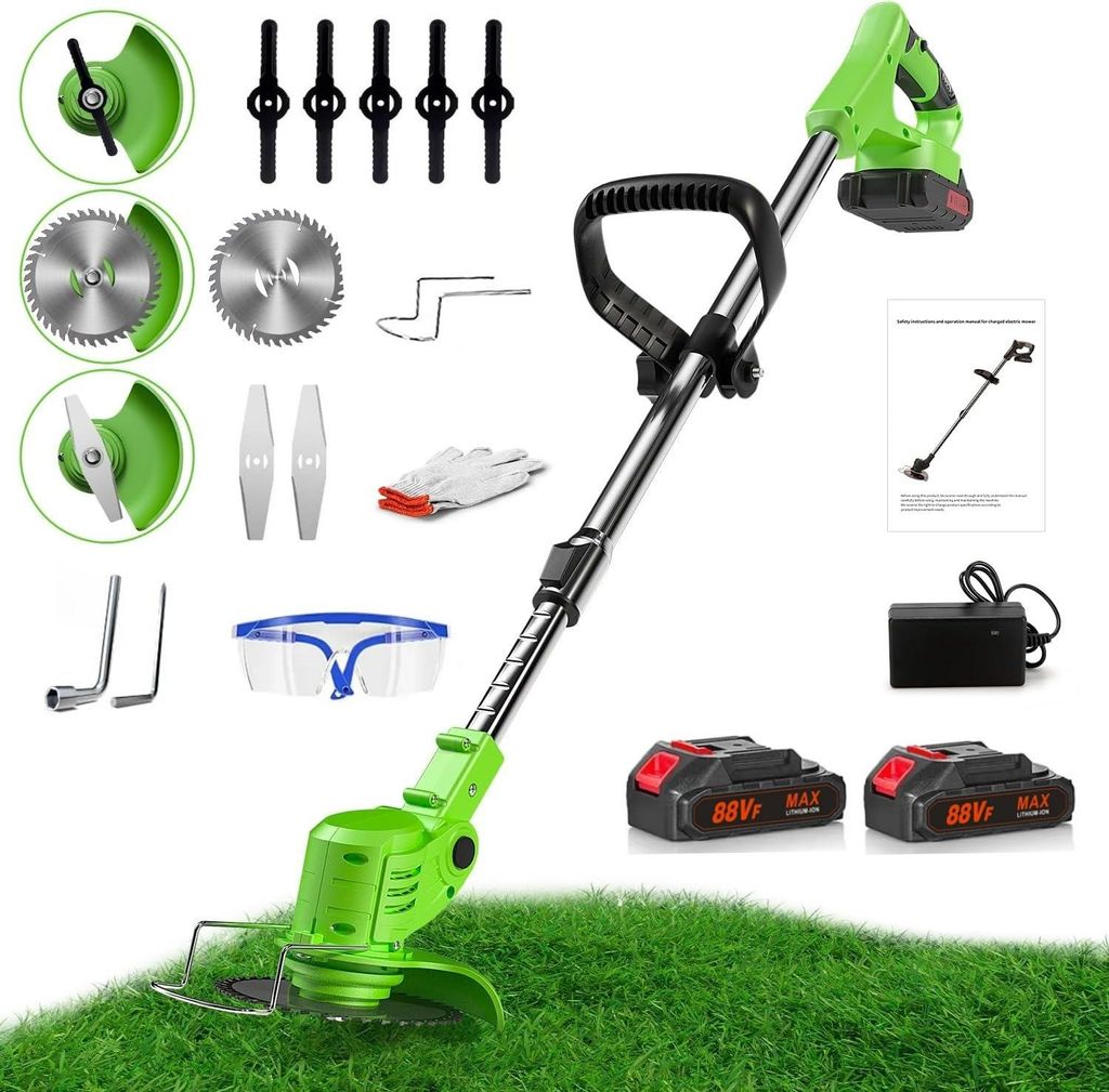 Akku-Rasentrimmer, elektrischer Rasenmäher, 2 Akkus, Produktbild 