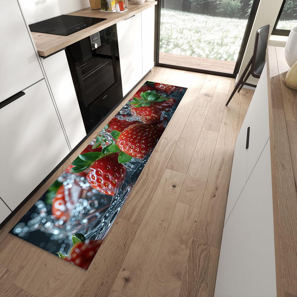 Küchenteppich 60x240cm rutschfest & abwischbar PVC Läufer - Erdbeeren von Frische