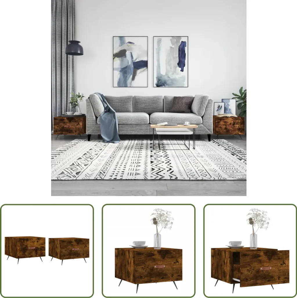 The Living Store Tavolini 2 pz. Rovere fumé 50x50x40 cm Materiale a base di legno