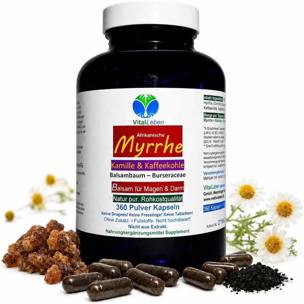Myrrhe + Kamille + Kaffeekohle 360 Pulver Kapseln nach Produktbild 