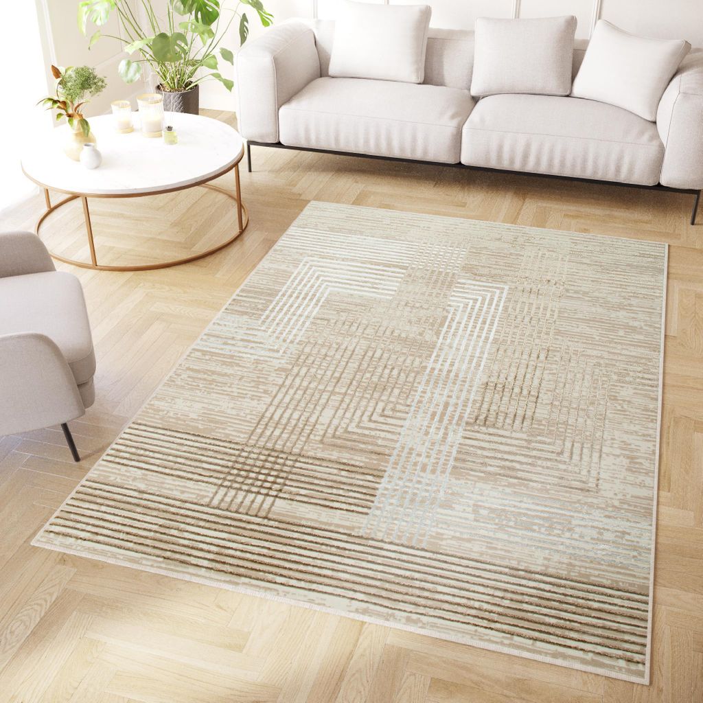 Tapiso Teppich Crystal Modern Braun Beige Creme Wohnzimmer 120 x 170 cm