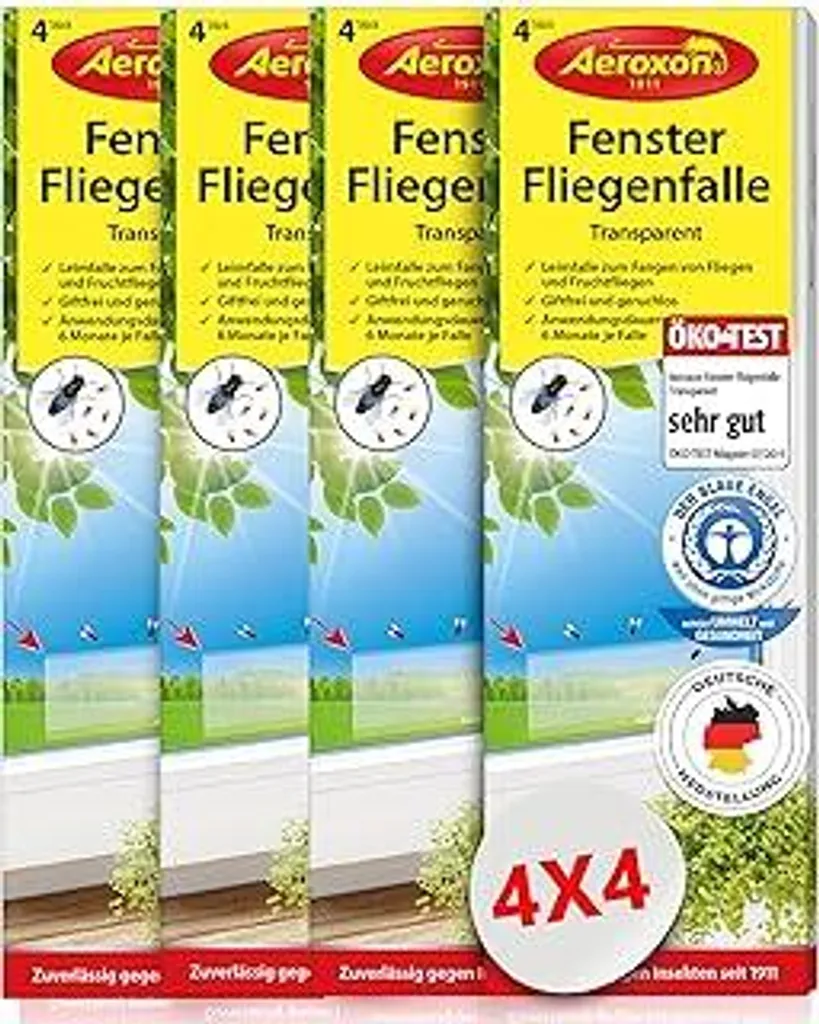 Aeroxon Trappola Mosche Trasparente | Kit 4x4 Strisce Senza Veleno