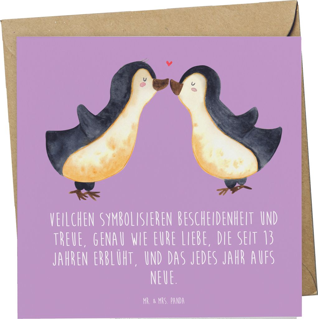 Mr. & Mrs. Panda Glückwunschkarte 13. Hochzeitstag Veilchenhochzeit - Lavendeltraum - Geschenk, Grußkarte, romantische Dekoration, doppelkarte, a...