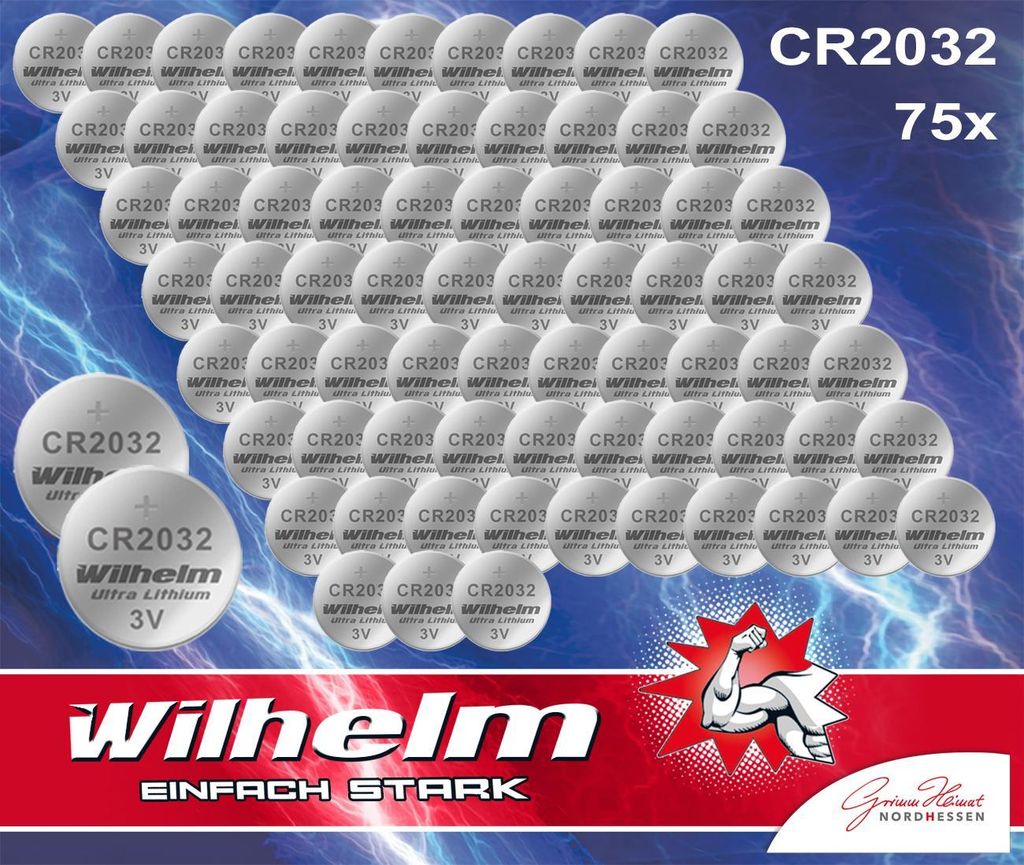 75 x Knopfzelle CR2032 Wilhelm Batterie LIthium 3V CR 2032 Industrieware