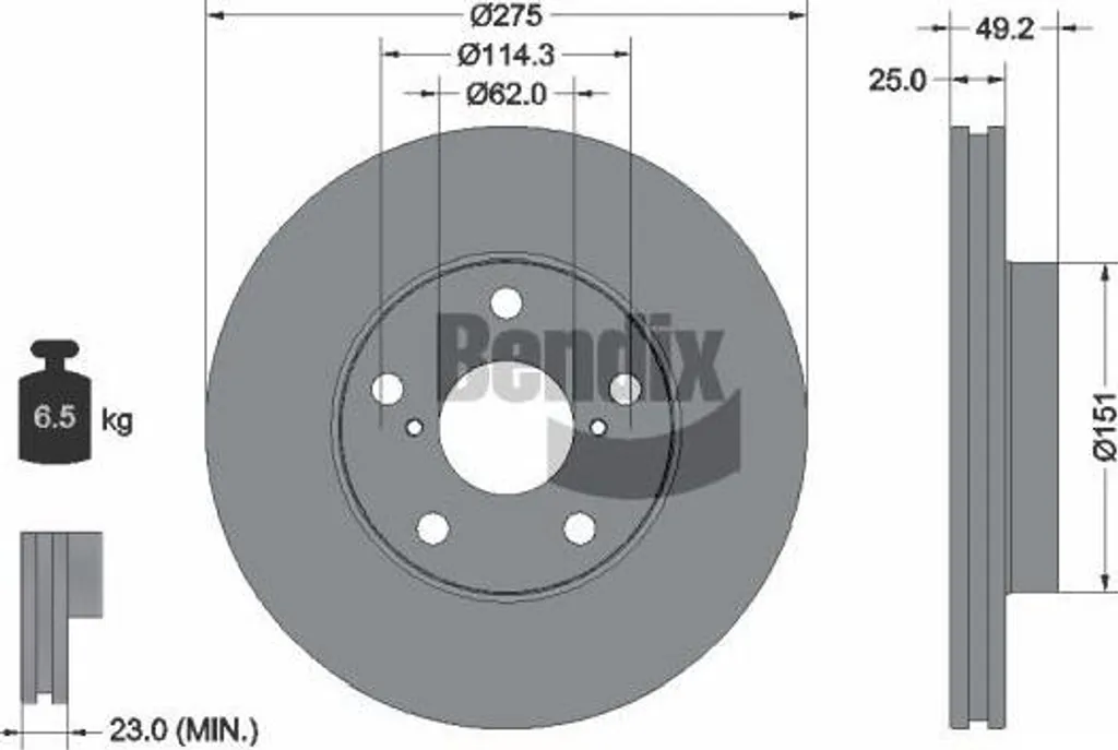 Disque de frein Bendix BDS1225 anti-vibration pour Toyota RAV 4