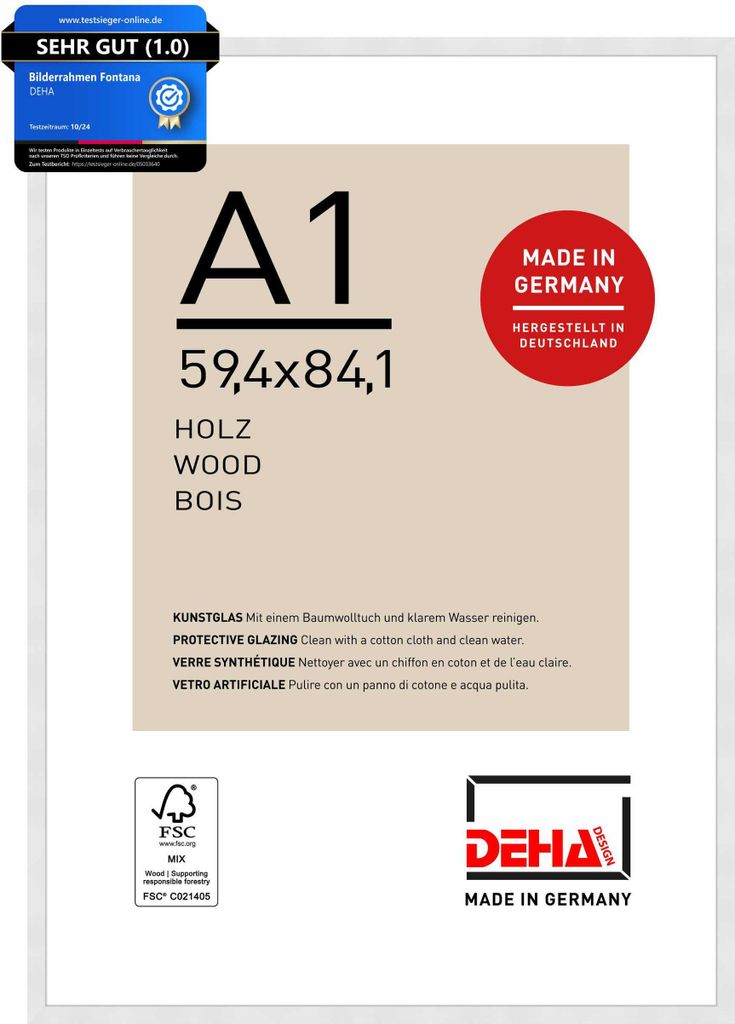 DEHA Design Holz Bilderrahmen Fontana, 59,4x84,1 cm (A1), Produktbild 