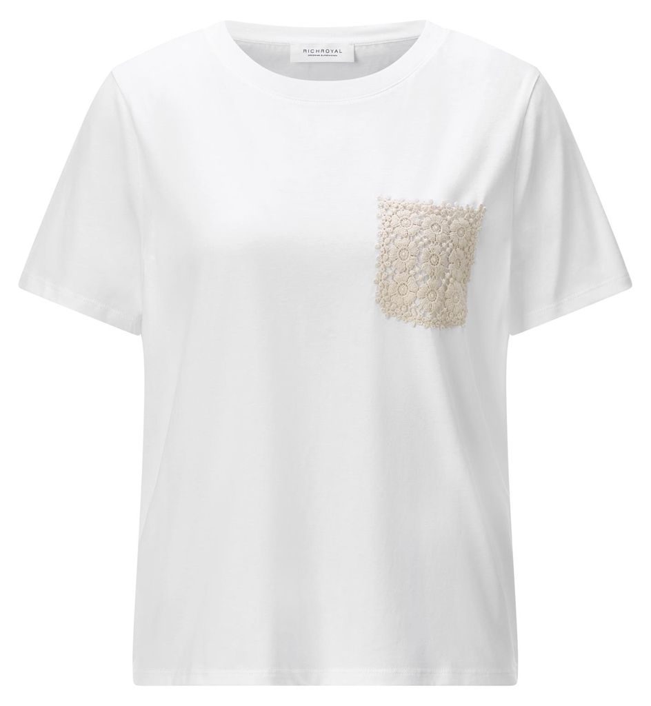 Rich & Royal T-Shirt with Crochet Pocket white L
