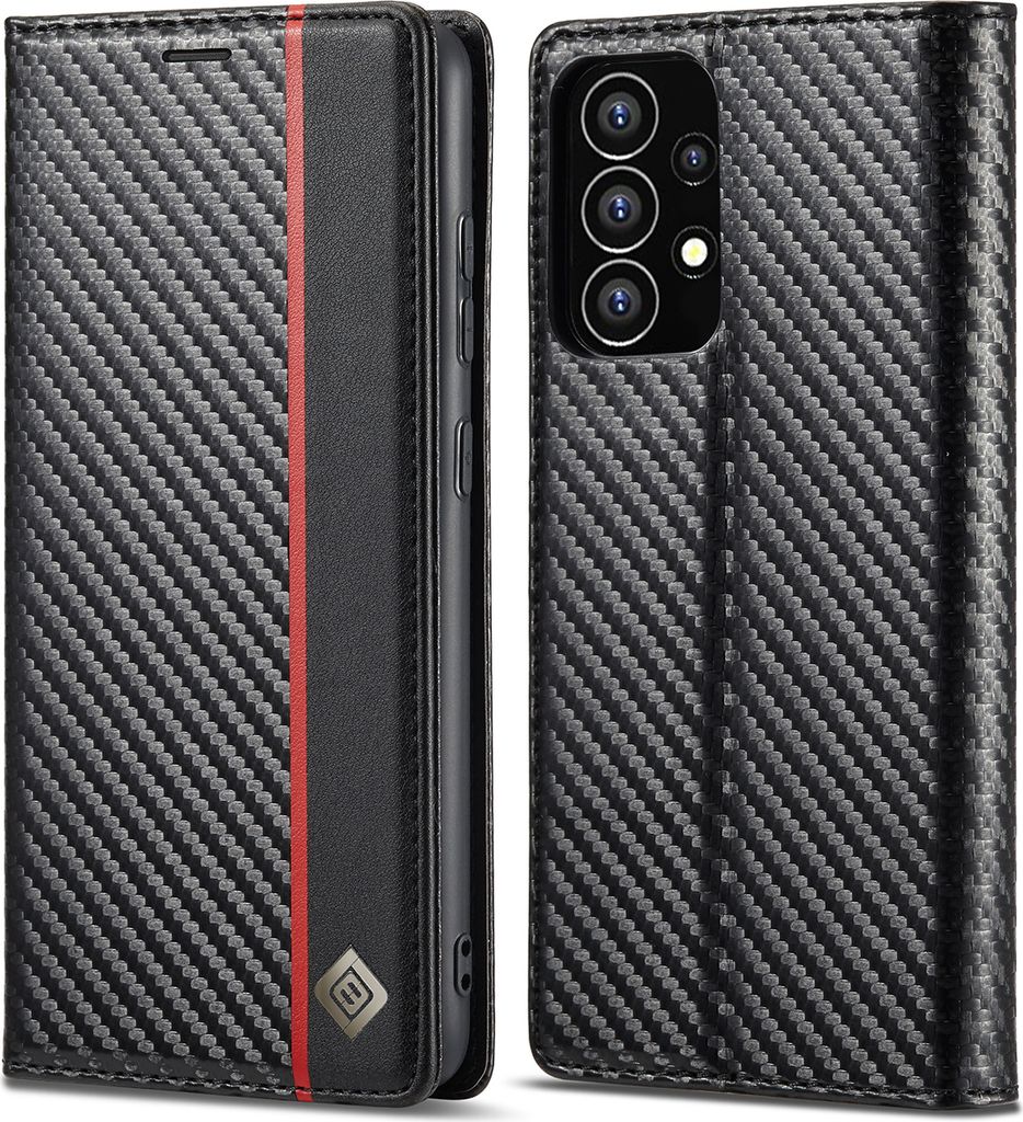 Hülle für Samsung Galaxy A53 5G Kohlefaser Leder Produktbild 