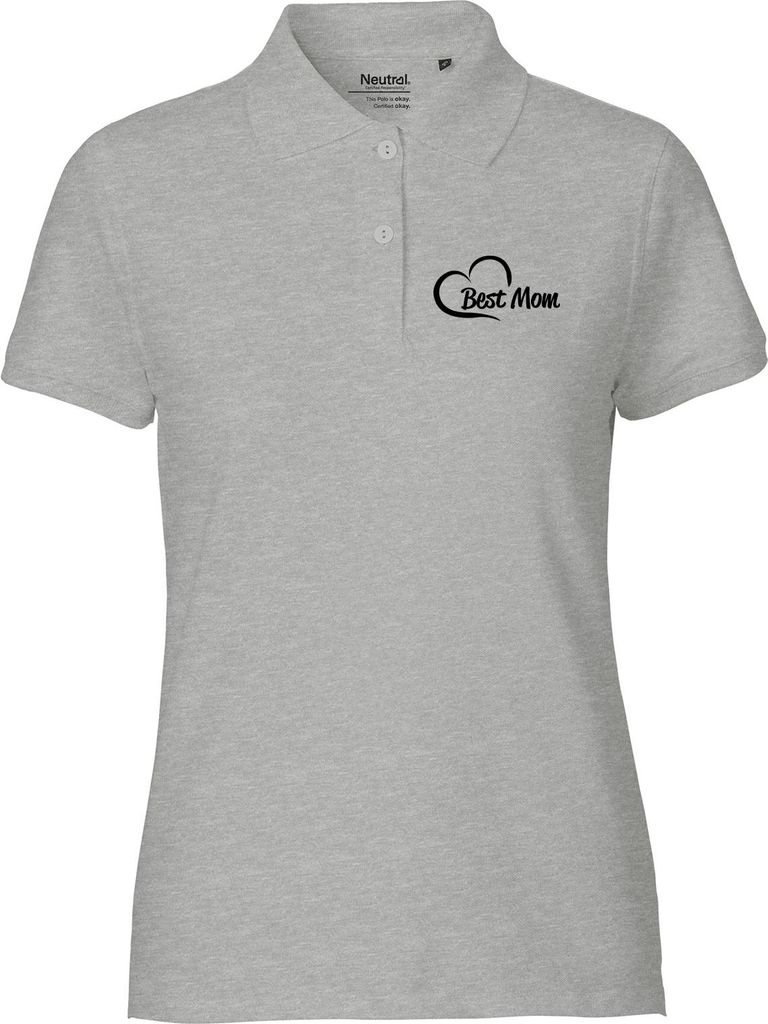Huuraa Damen Polo Shirt Best Mom Heart XS Sport Grey Bio Baumwolle Fairtrade Poloshirt Geschenkidee