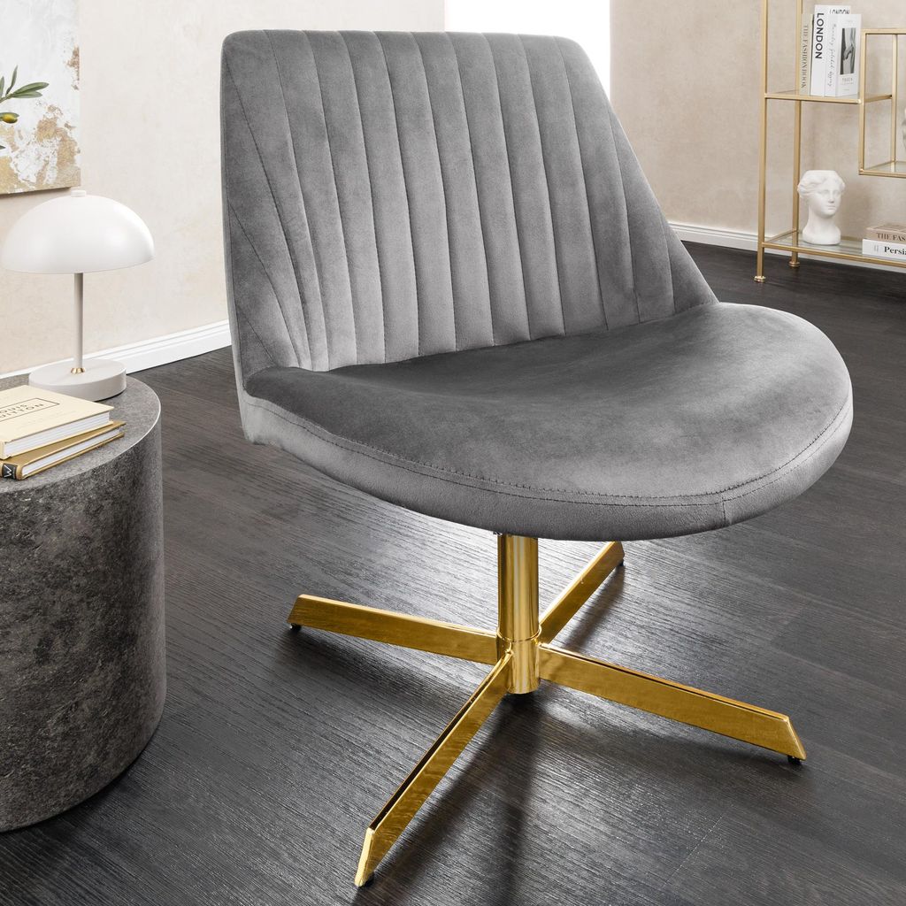 riess-ambiente Drehbarer Sessel LOUNGER grau gold Samt Modern Design