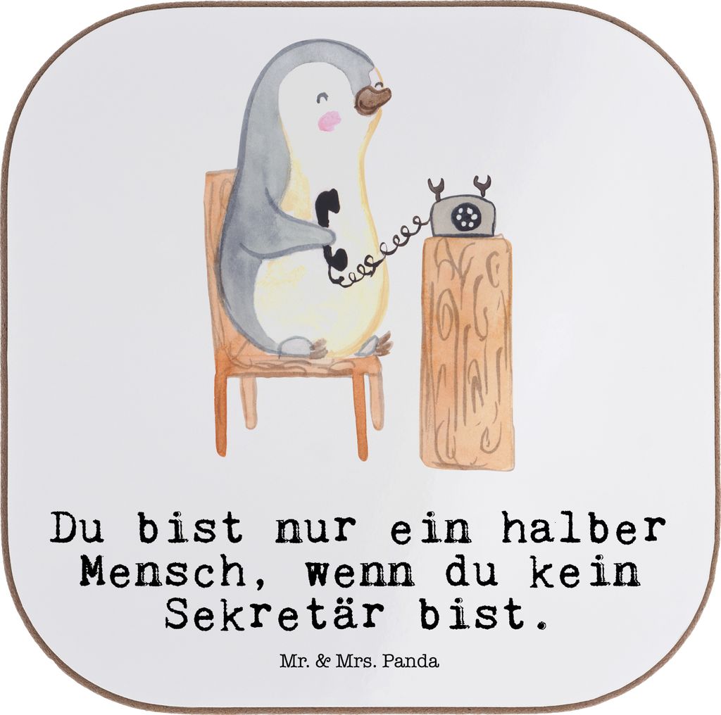 Mr. & Mrs. Panda Tischschoner Sekretär Herz - Weiß - Geschenk, Untersetzer Glas, Coaster, für Gläser, Getränkeuntersetzer, Tassen, gläserunte...