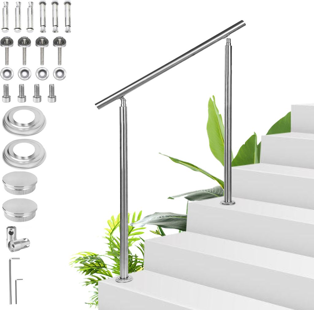 Clanmacy Geländer Edelstahl Handlauf Treppengeländer für Balkon Treppen Innen und Außen 120cm (0 Querstreben)