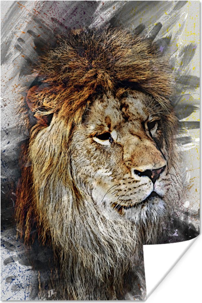 MuchoWow Poster Löwe - Abstrakt - Gemälde 40x60 cm - Plakate für die Wand - Poster Babyzimmer