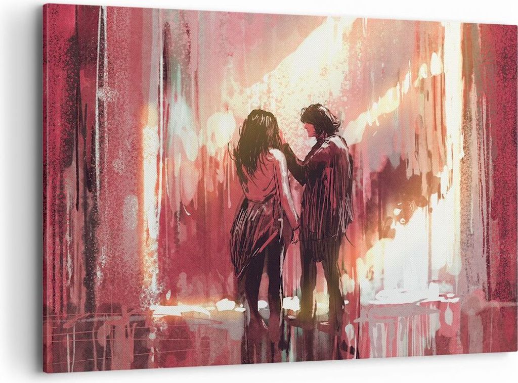 Bild auf Leinwand - Leinwandbild - Paar künstlerisch illustration liebhaber - 100x70cm - Wand Bild - Wanddeko - Leinwanddruck - Bilder - Kunstdruc...