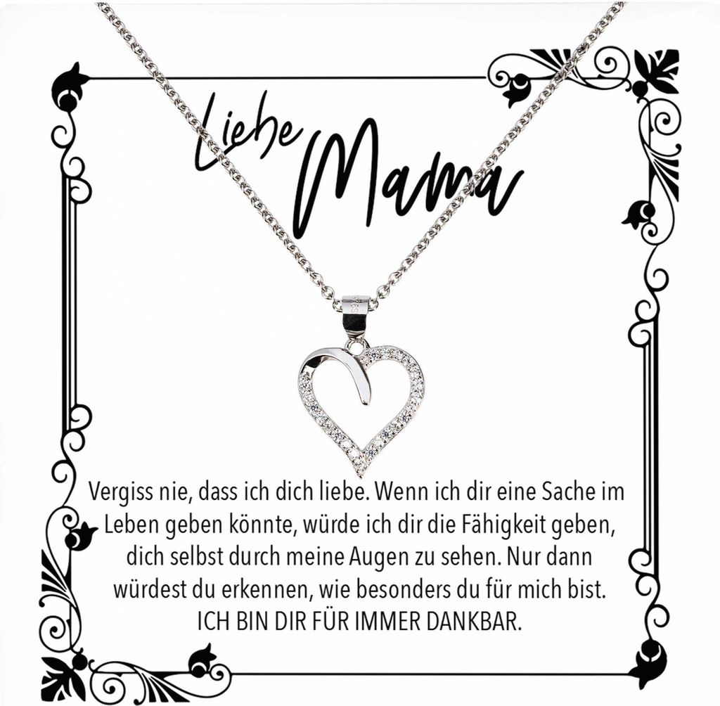 22Feels Echt Silber Halskette - Liebe Mama Geschenk Geburtstag Muttertag Mutter Schmuck Set für Frauen - Herz Anhänger, Karte
