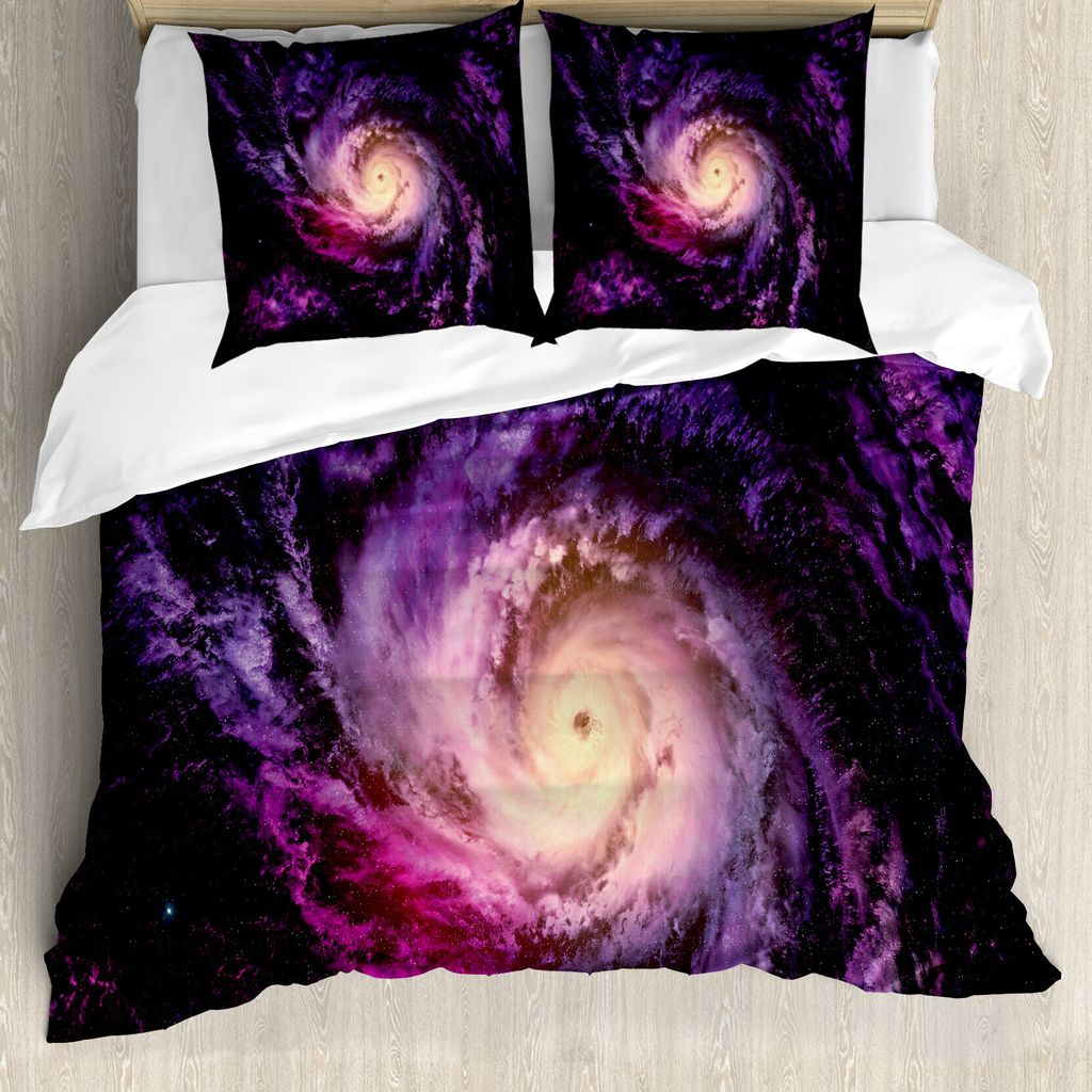ABAKUHAUS Galaxis Bettbezug, Bewölkt Raum Cosmos, Milbensicher Allergiker geeignet mit Kissenbezügen, 155 cm x 220 cm - 80 x 80 cm, schwarz Lila