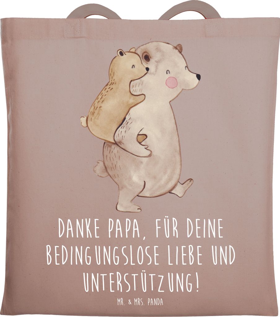 Mr. & Mrs. Panda Tote Bag Danke Papa - Braun Pastell - Geschenk, Jutebeutel, Vatertag, Schultasche, Beutel, Spruch, Aufmerksamkeit, Uni Tasche, üb...