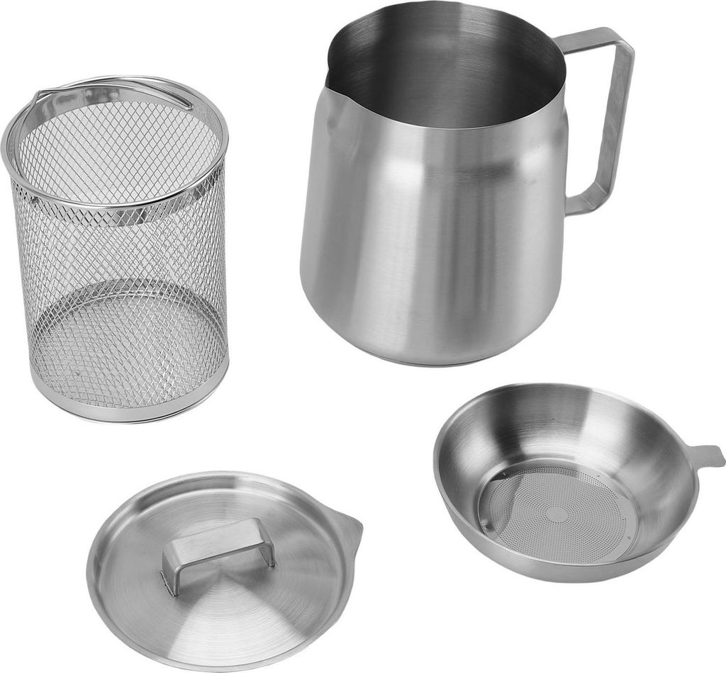 304 Edelstahl Ölfilter Topf Heavy Duty Speck Fett Container mit Sieb und Frittierkorb für Küche 2L