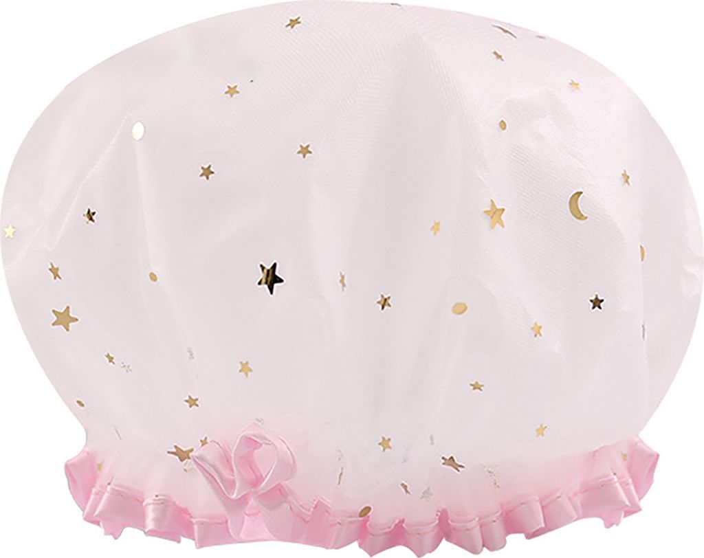 Bath Hat Stern Muster Doppelschicht PVC Kinder Dusche Shampoo Cap für Badezimmer-Rosa