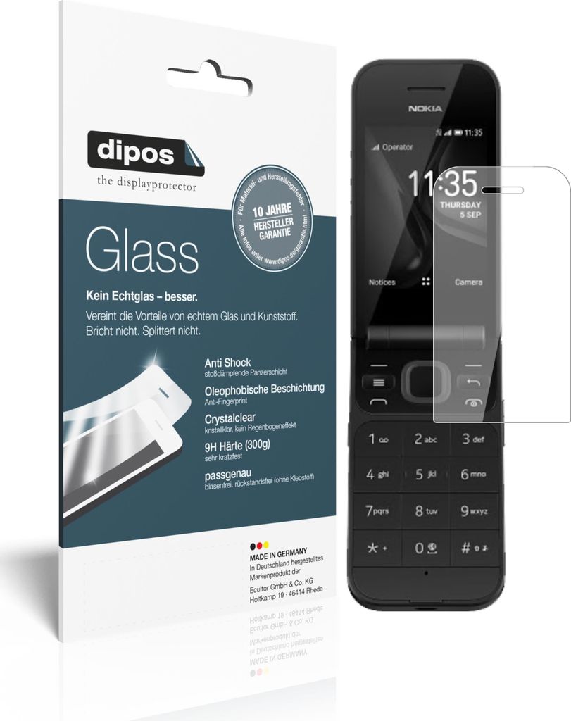 2x Schutzfolie für Nokia 2720 Flip - Anti-Shock 9H Folie dipos Glass Kunststoffglas
